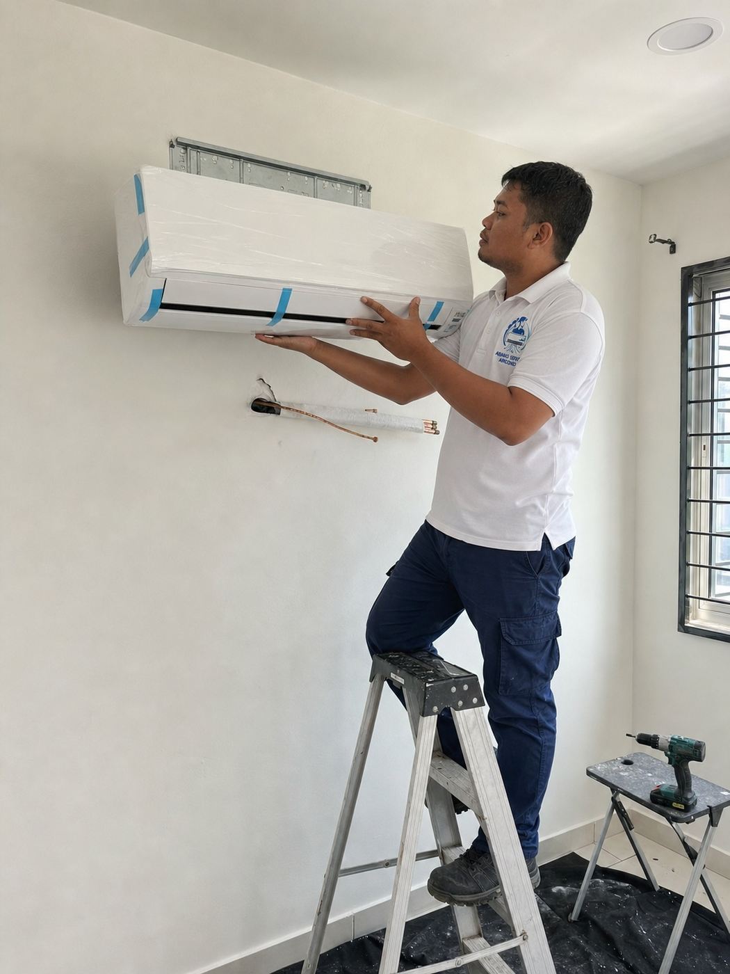 Projek pasang 3 unit aircond baru di rumah teres Shah Alam oleh Abang Servis Aircond