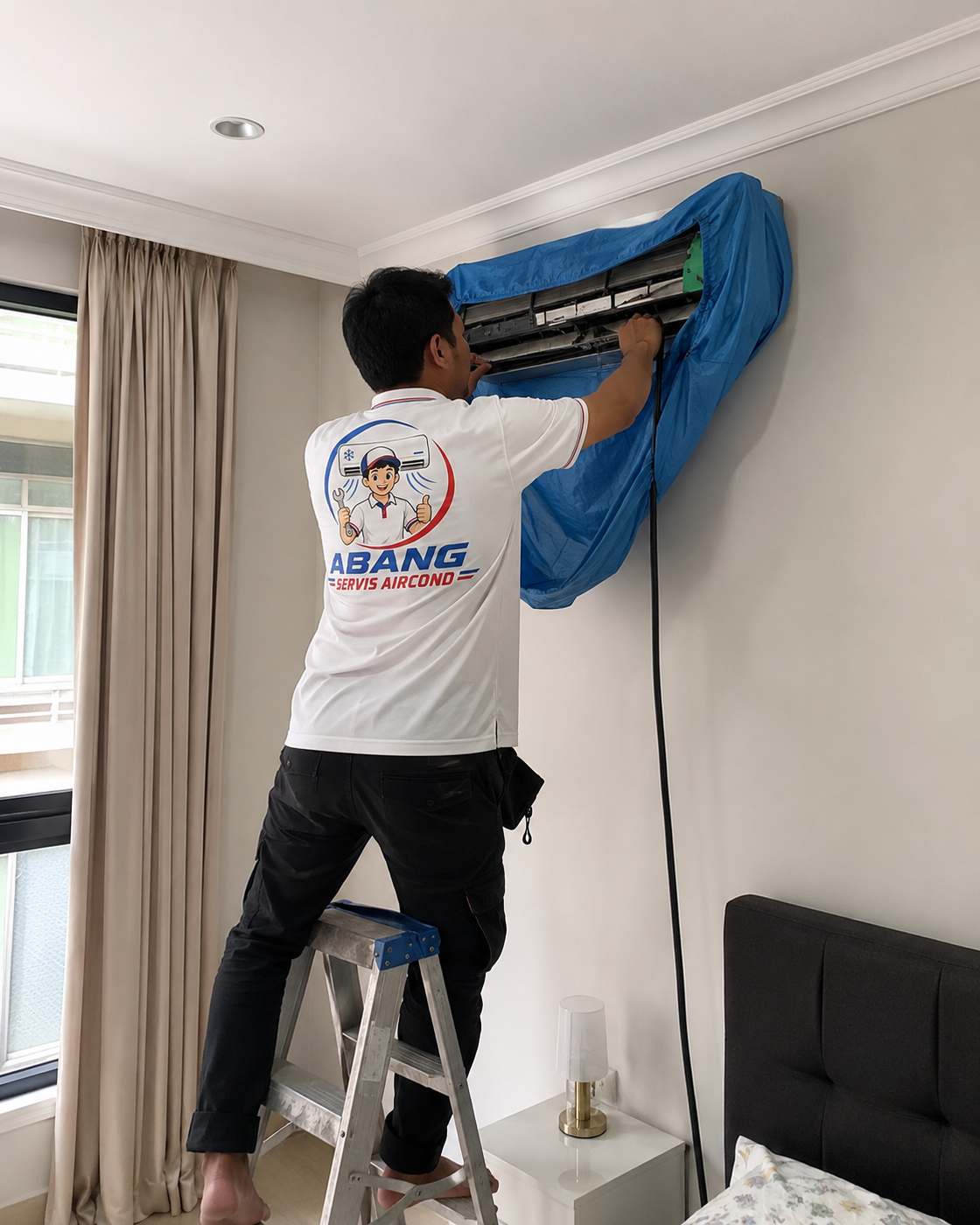 Servis aircond di bilik tidur utama oleh Abang Servis Aircond